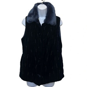 Summit Silks Velvet Silk Vest with removable Fur Blue Size Small
